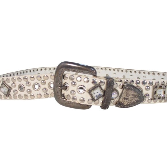 SAND CASTLE Vintage Studded and Crystal Ivory Leather Belt Women's M (30"-34") - Picture 4 of 8